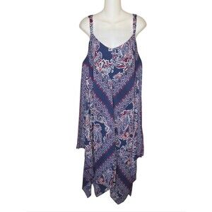 Luxology Boho Paisley Handkerchief Hem Dress Blue Red Size 14 NWOT